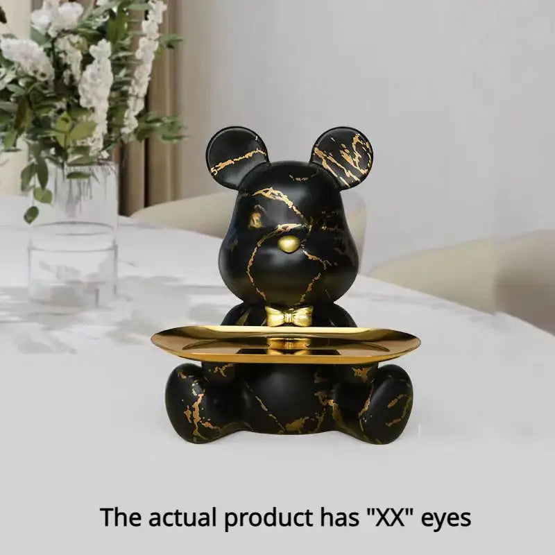 Graffiti bear figurine with gold tray living room storage sculpture