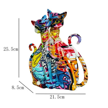 Graffiti cat couple sculpture vibrant pop art living room decor