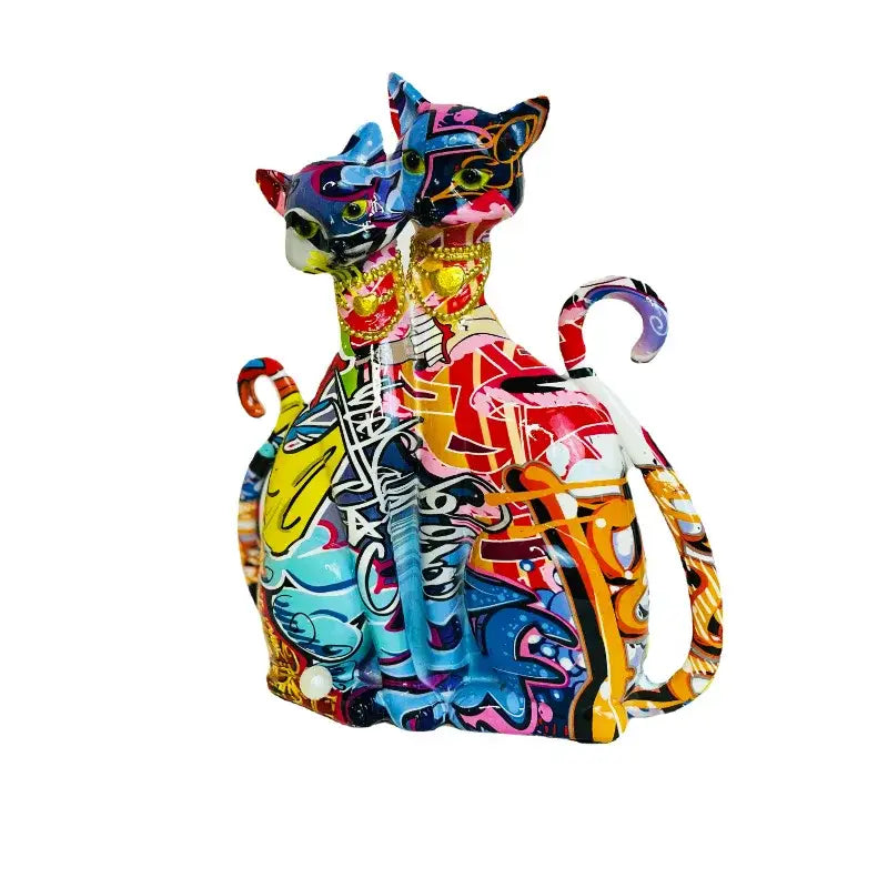 Graffiti cat couple sculpture vibrant pop art living room decor