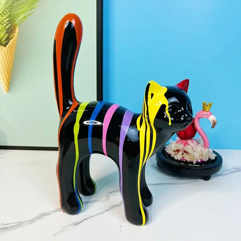 Graffiti cat desk storage statue black & white living room decor