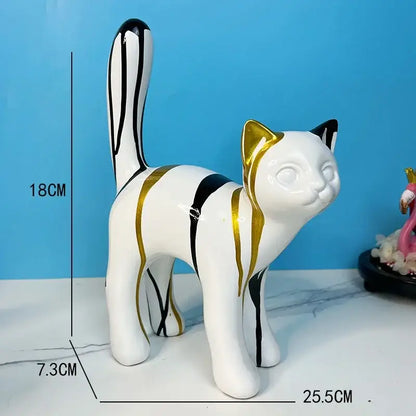 Graffiti cat desk storage statue black & white living room decor