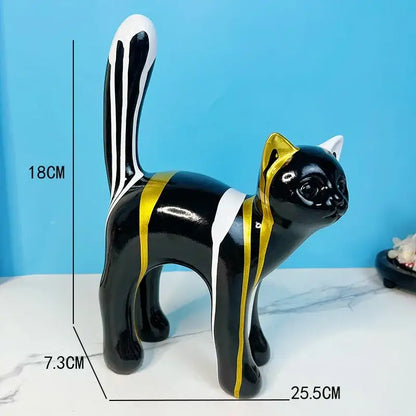 Graffiti cat desk storage statue black & white living room decor