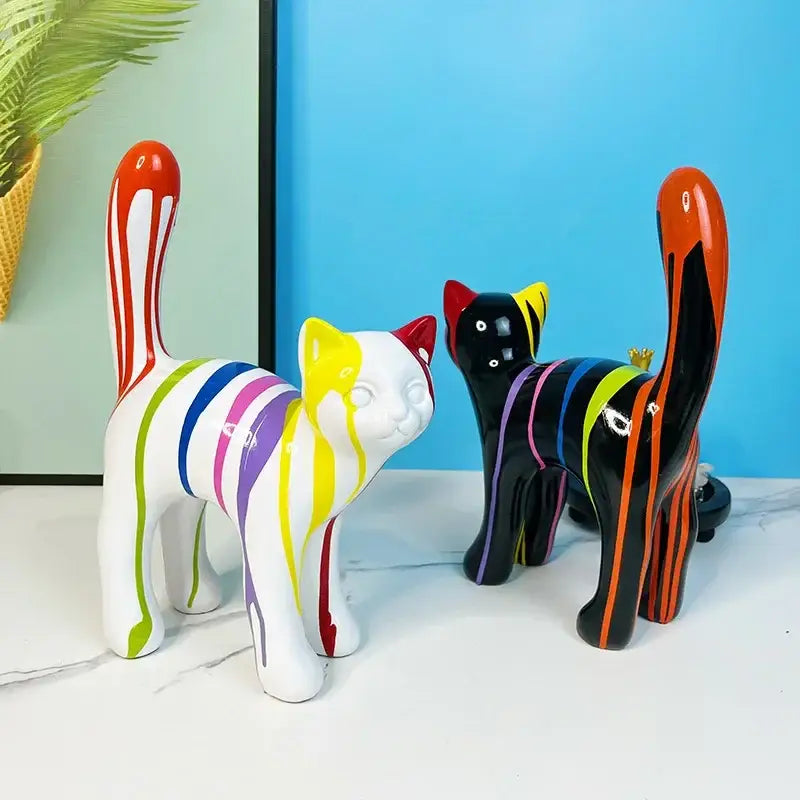 Graffiti cat desk storage statue black & white living room decor