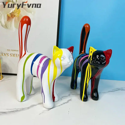 Graffiti cat desk storage statue black & white living room decor