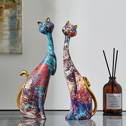 Graffiti cat lovers resin figurines living room decor