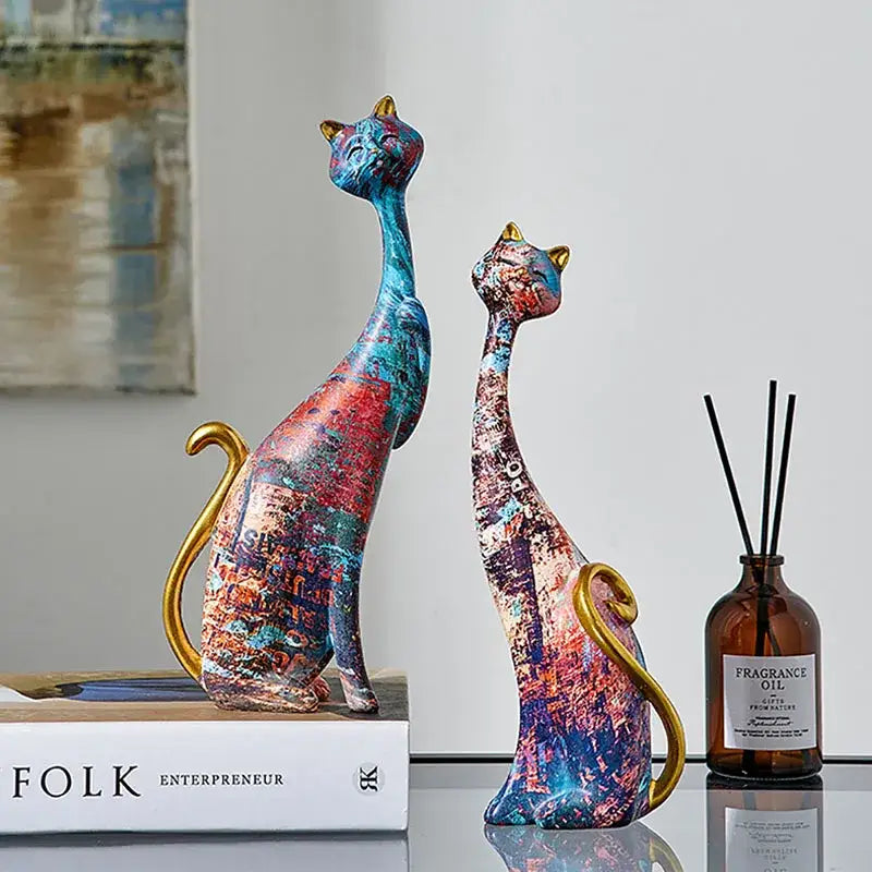 Graffiti cat lovers resin figurines living room decor