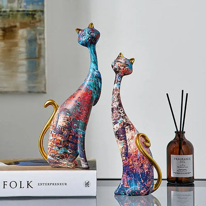 Graffiti cat lovers resin figurines living room decor