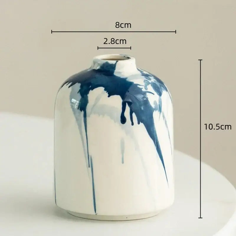 Graffiti ceramic vase blue & white splatter living room decor