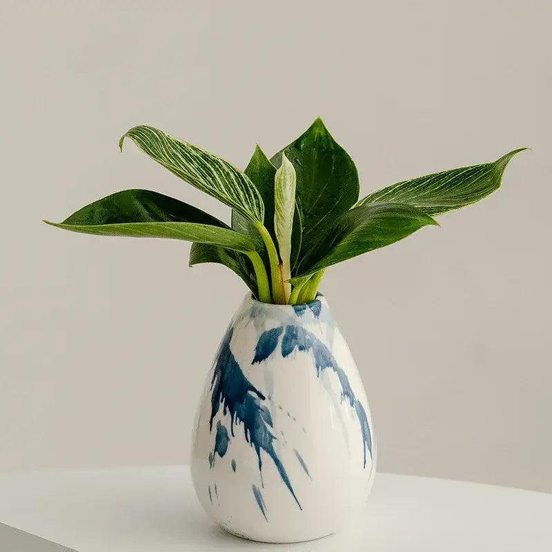 Graffiti ceramic vase blue & white splatter living room decor