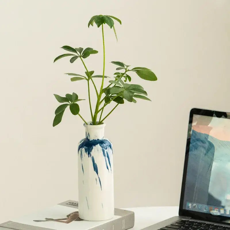 Graffiti ceramic vase blue & white splatter living room decor