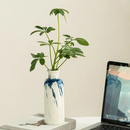 Graffiti ceramic vase blue & white splatter living room decor