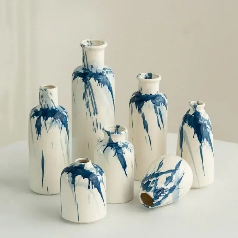 Graffiti ceramic vase blue & white splatter living room decor