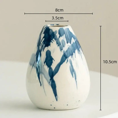 Graffiti ceramic vase blue & white splatter living room decor