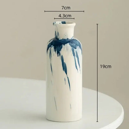 Graffiti ceramic vase blue & white splatter living room decor