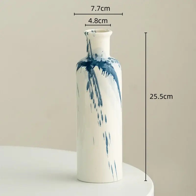Graffiti ceramic vase blue & white splatter living room decor
