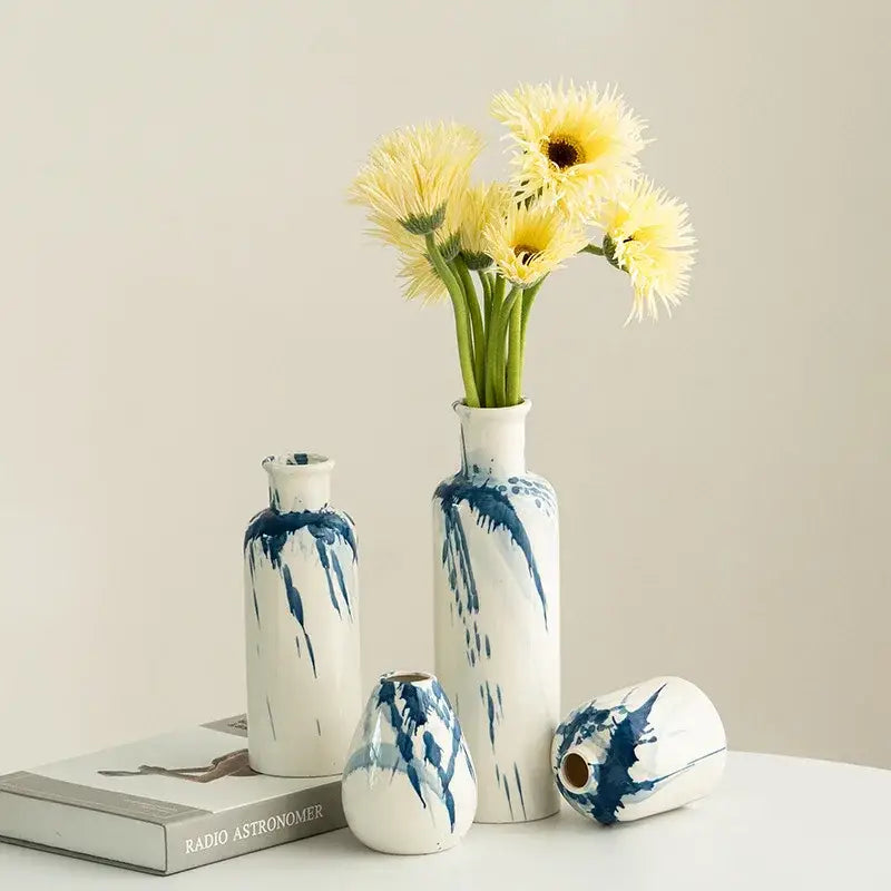 Graffiti ceramic vase blue & white splatter living room decor
