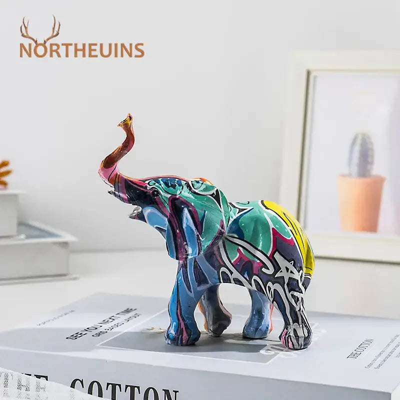 Graffiti colorful elephant resin figurines art for living room decor