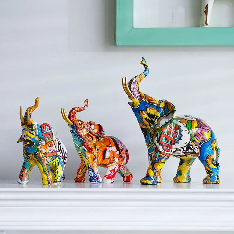 Graffiti elephant resin figurine living room home decor