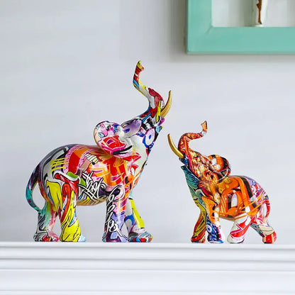 Graffiti elephant resin figurine living room home decor
