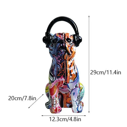 Graffiti resin bulldog headphone figurines living room decor