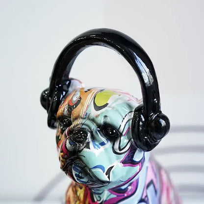 Graffiti resin bulldog headphone figurines living room decor