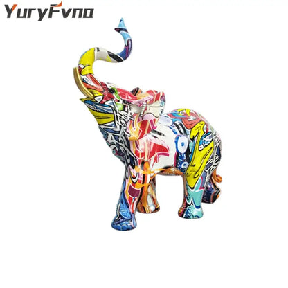 Graffiti resin elephant sculpture living room art figurine