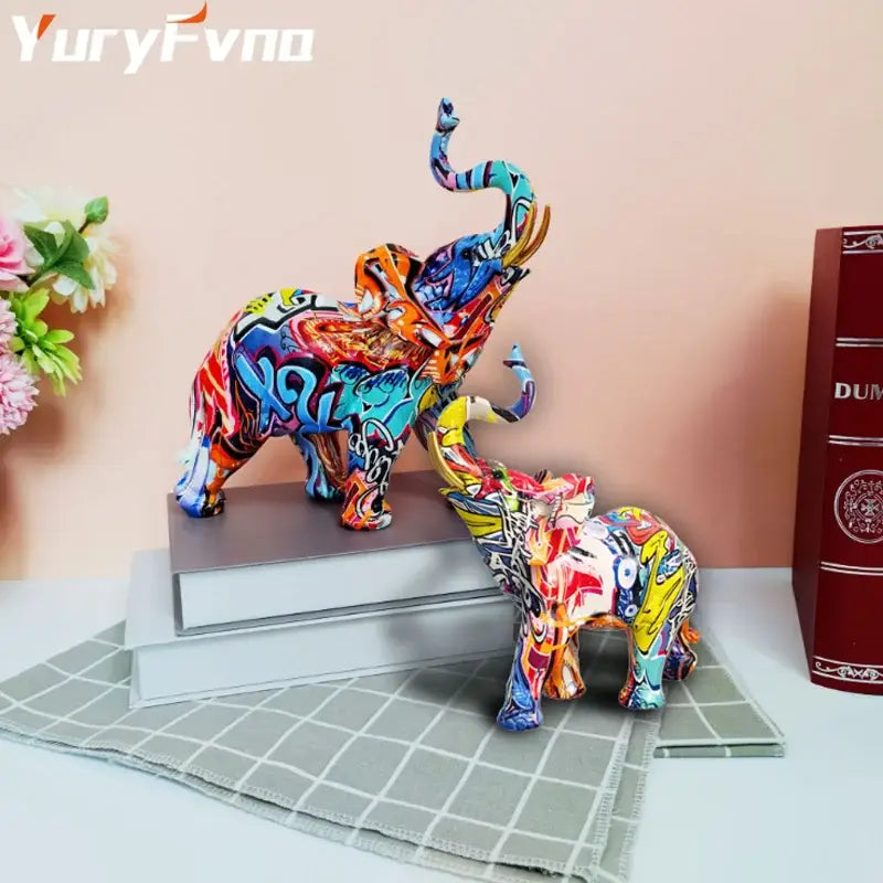Graffiti resin elephant sculpture living room art figurine
