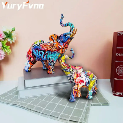 Graffiti resin elephant sculpture living room art figurine