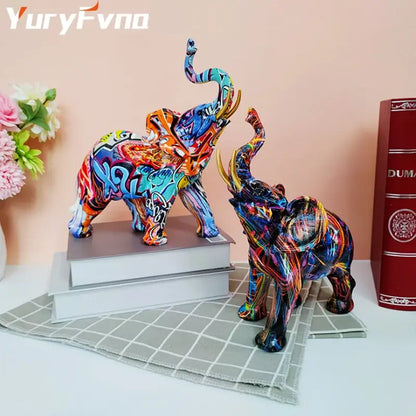 Graffiti resin elephant sculpture living room art figurine