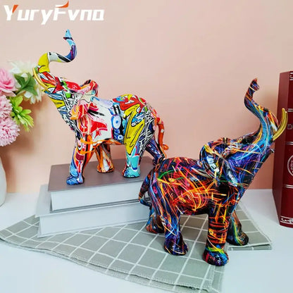 Graffiti resin elephant sculpture living room art figurine