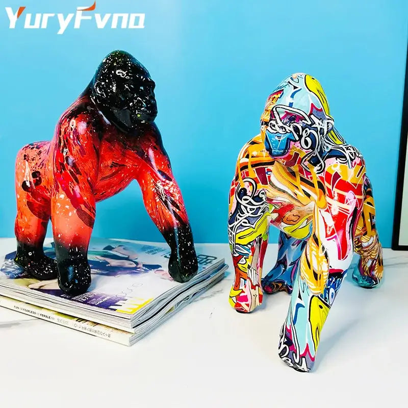 Graffiti street art gorilla sculpture living room resin decor