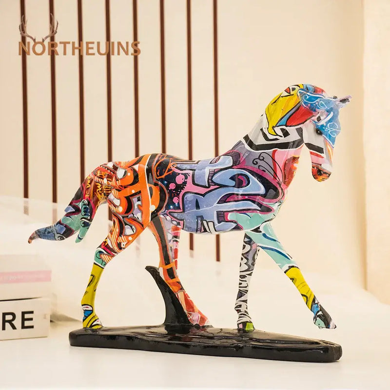 Graffiti style colorful resin horse statue living room decor