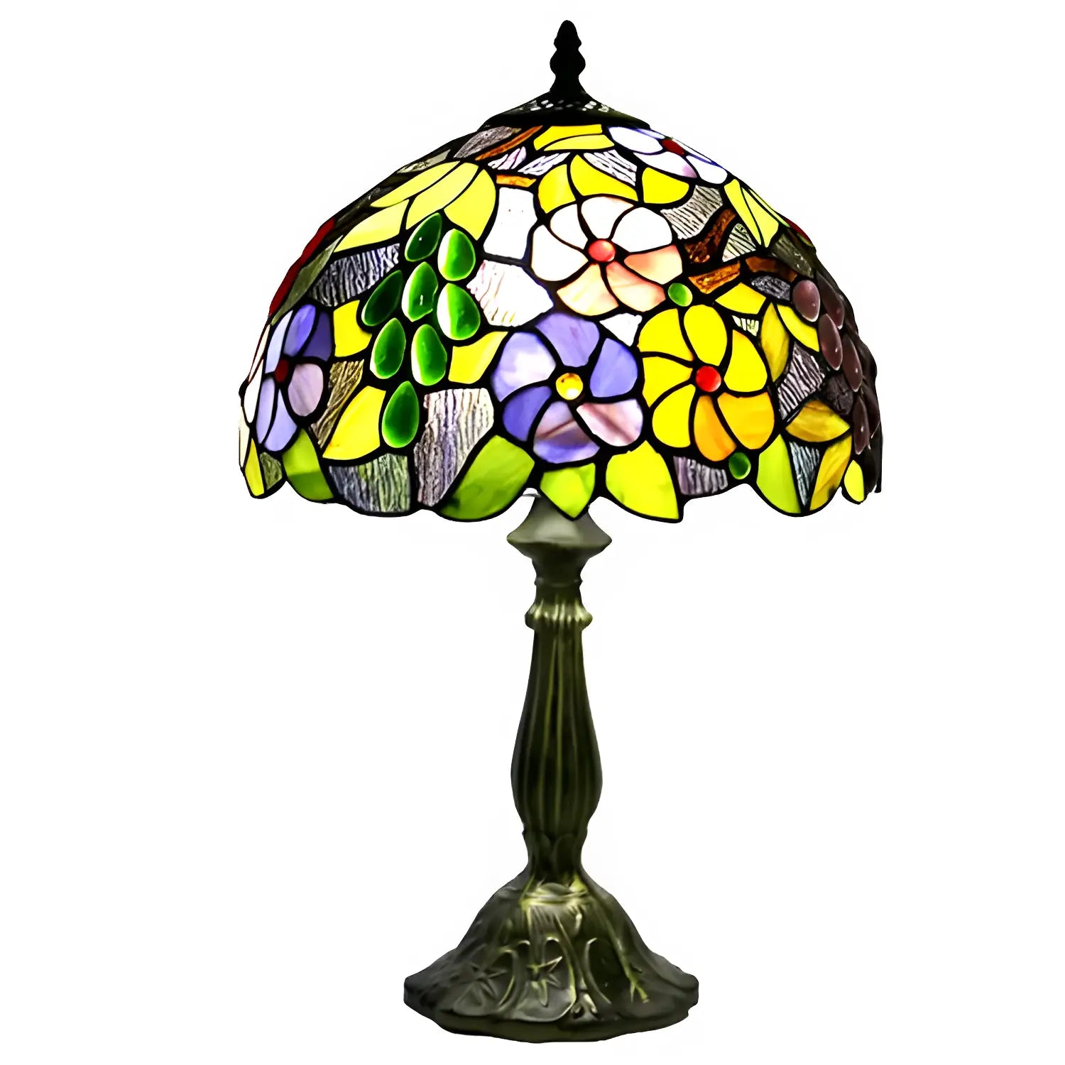 Tiffany-Style Lamp Shade with Grape & Daisy