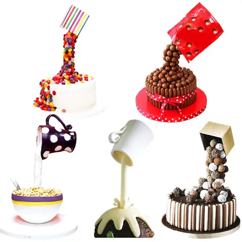 Gravity defying white cake stand support structure kitchen baking tool