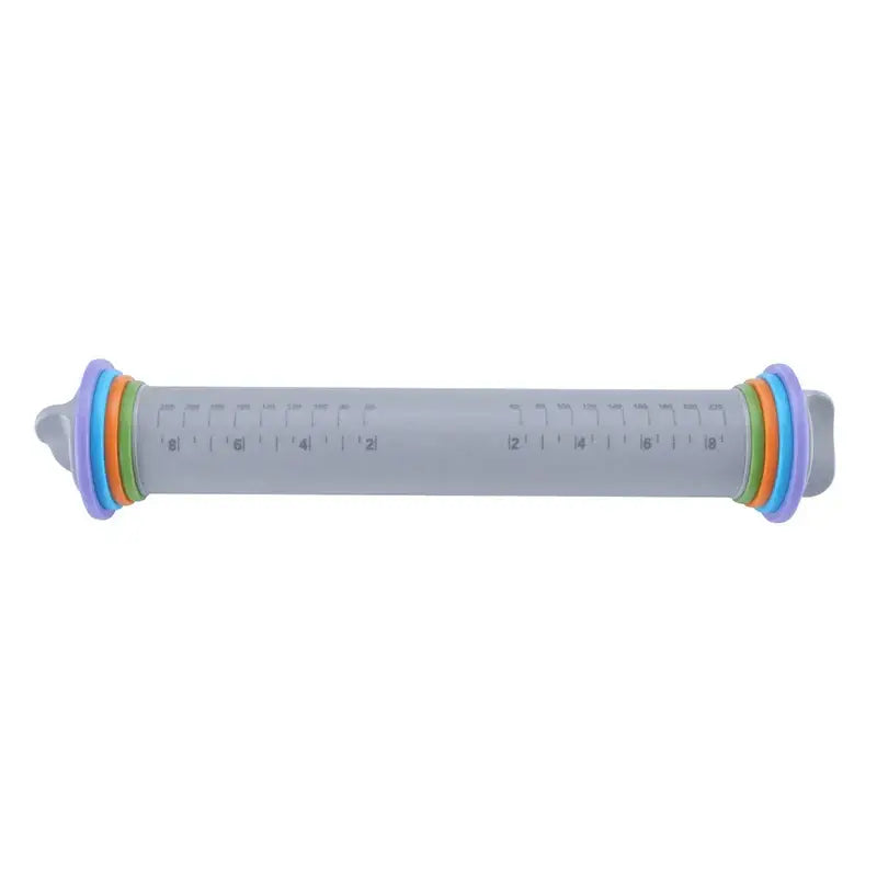 Gray adjustable silicone rolling pin with colorful rings kitchen tool