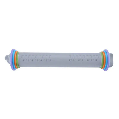Gray adjustable silicone rolling pin with colorful rings kitchen tool