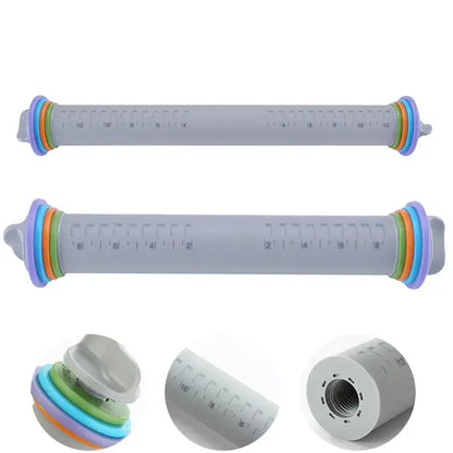 Gray adjustable silicone rolling pin with colorful rings kitchen tool