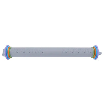 Gray adjustable silicone rolling pin with colorful rings kitchen tool