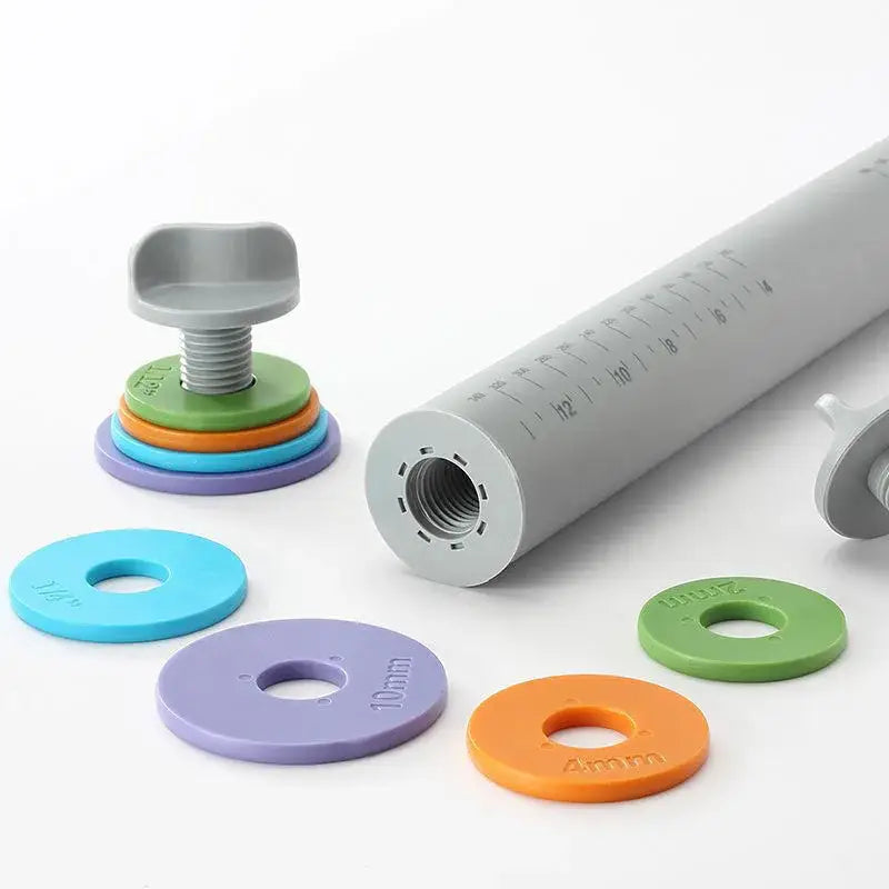 Gray adjustable silicone rolling pin with colorful rings kitchen tool