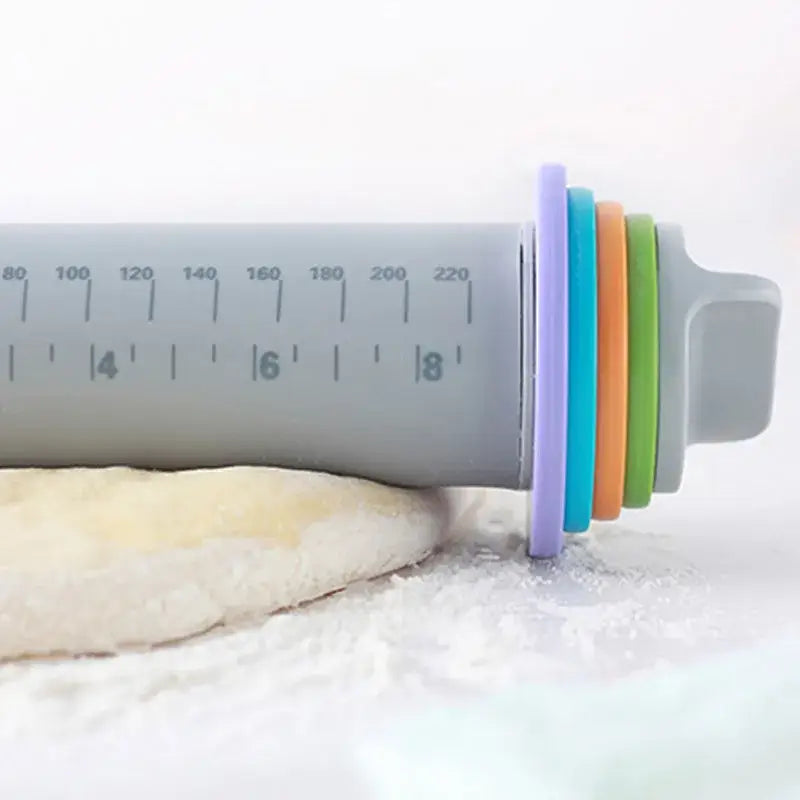 Gray adjustable silicone rolling pin with colorful rings kitchen tool