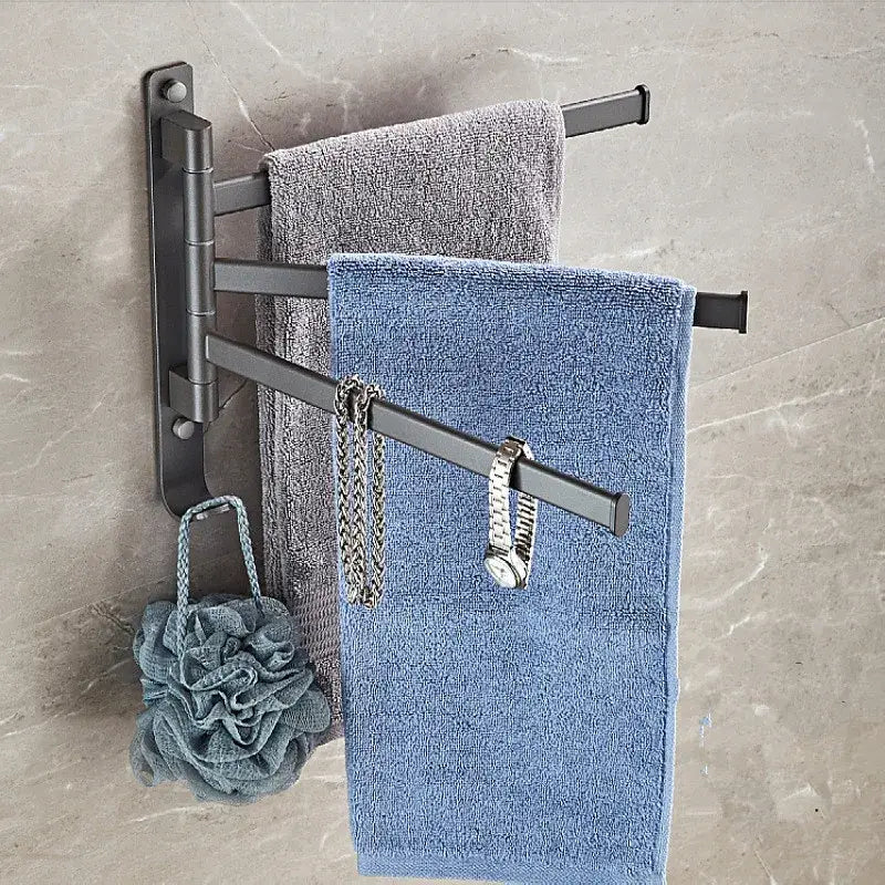 Gray aluminum swivel towel hanger bathroom folding metal rack