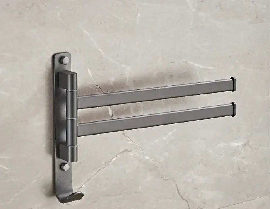 Gray aluminum swivel towel hanger bathroom folding metal rack