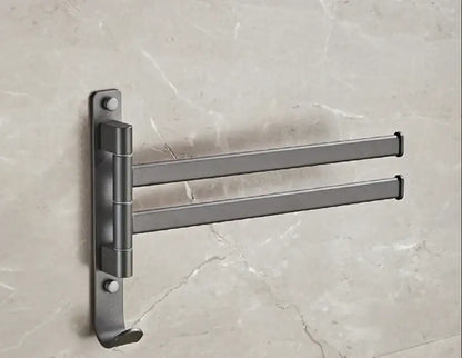 Gray aluminum swivel towel hanger bathroom folding metal rack