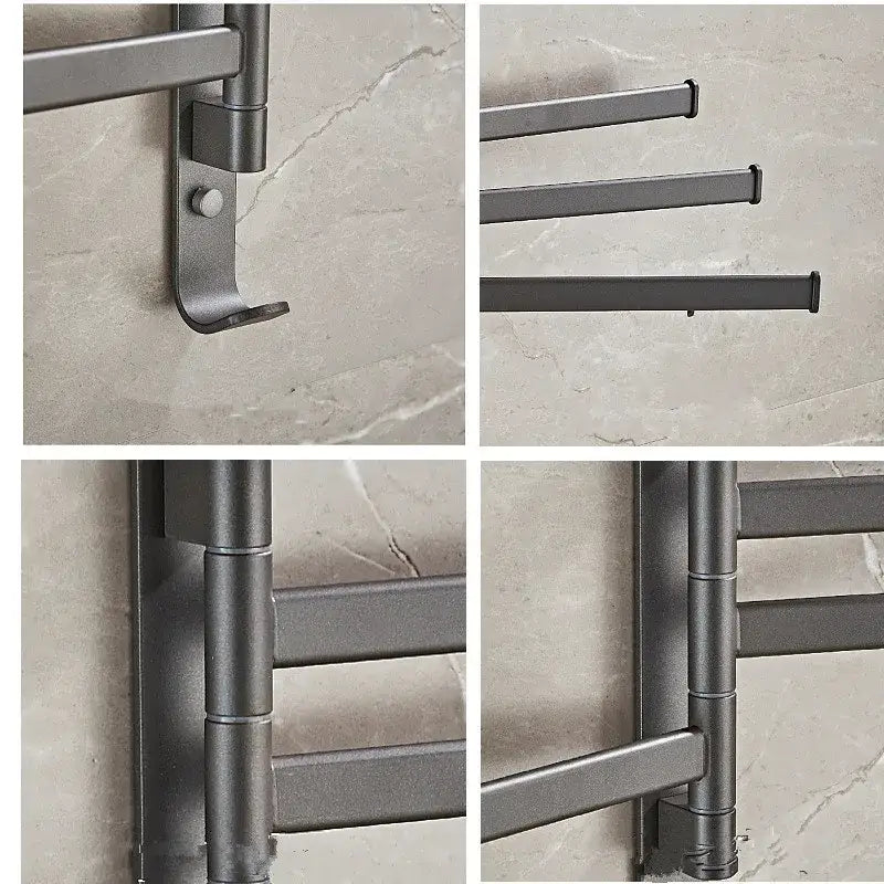 Gray aluminum swivel towel hanger bathroom folding metal rack