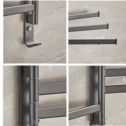 Gray aluminum swivel towel hanger bathroom folding metal rack