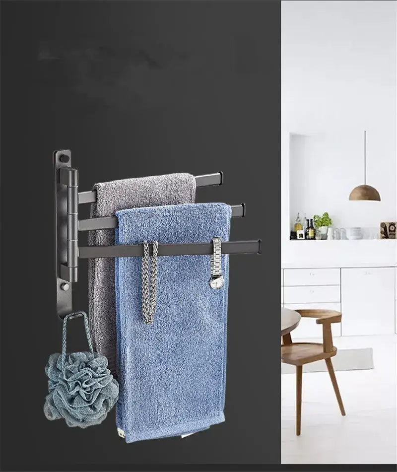 Gray aluminum swivel towel hanger bathroom folding metal rack
