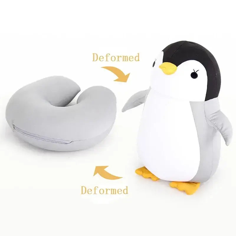 Gray and black penguin cute plush animal neck pillow bedroom travel