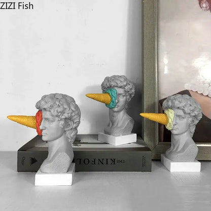 Gray and teal ice cream david statue living room resin sculpture