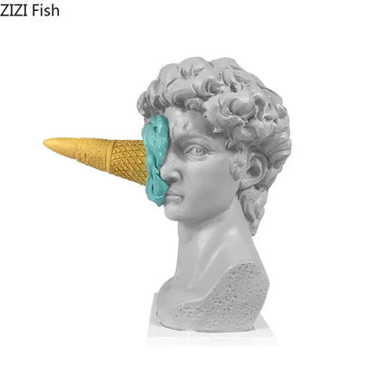 Gray and teal ice cream david statue living room resin sculpture