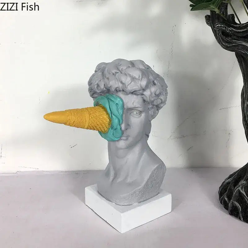 Gray and teal ice cream david statue living room resin sculpture